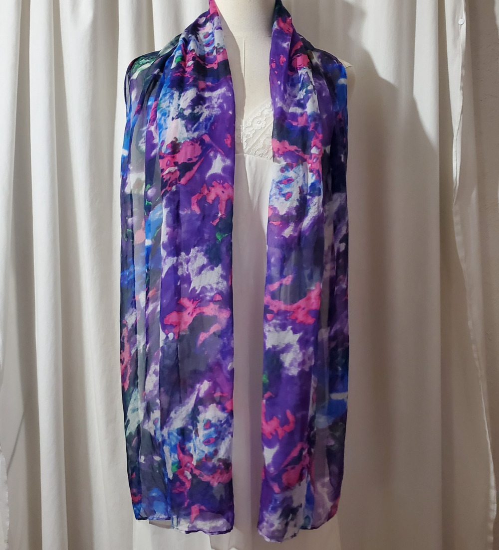 Whimsigoth Fairy Abstract Watercolor Floral Silk Sheer Long Scarf